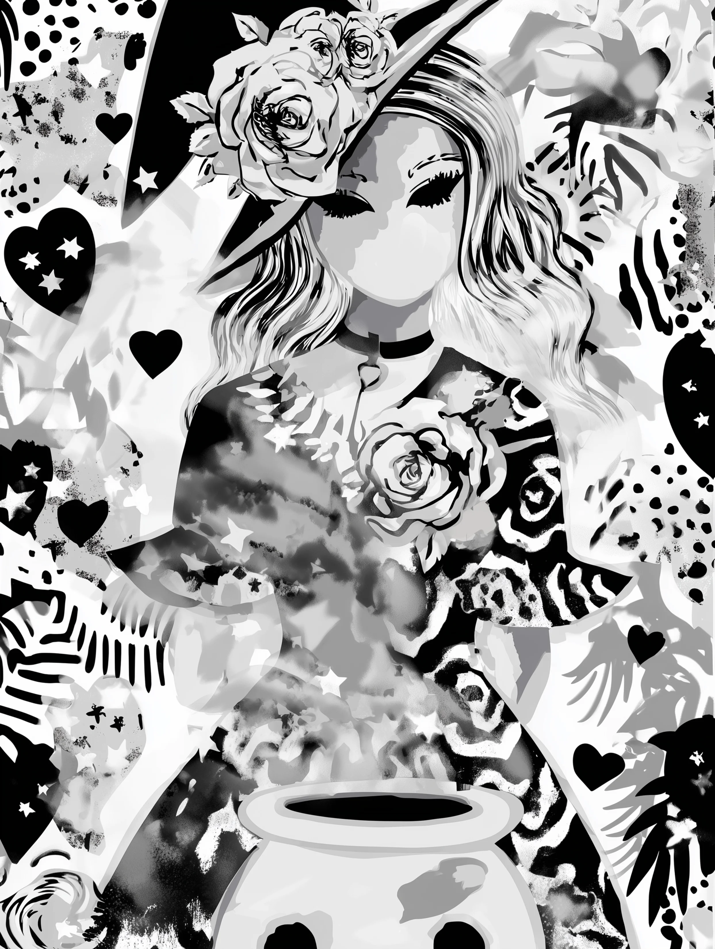 Free printable witch coloring page for adults featuring a woman with no expression